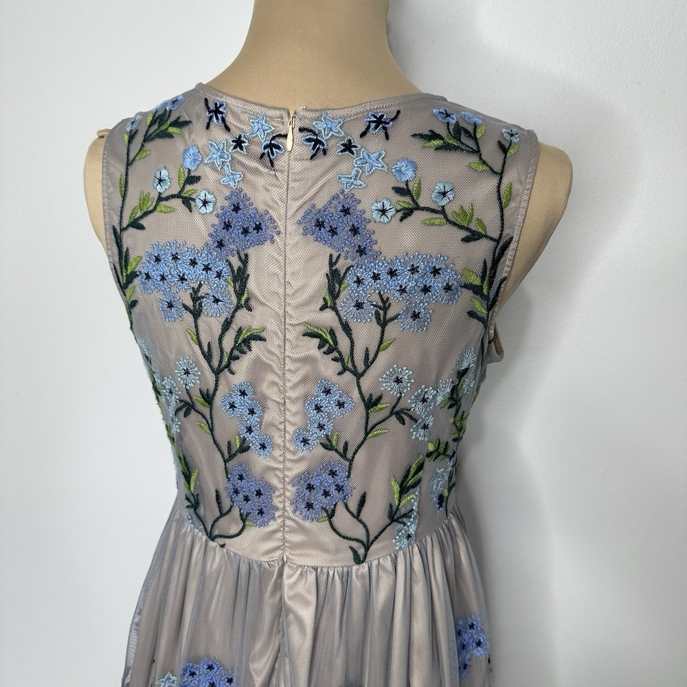 Sundance‎ Forget Me Not Floral Embroidered Tulle Dress Small Fit Flare Blue Nude - Picture 3 of 11